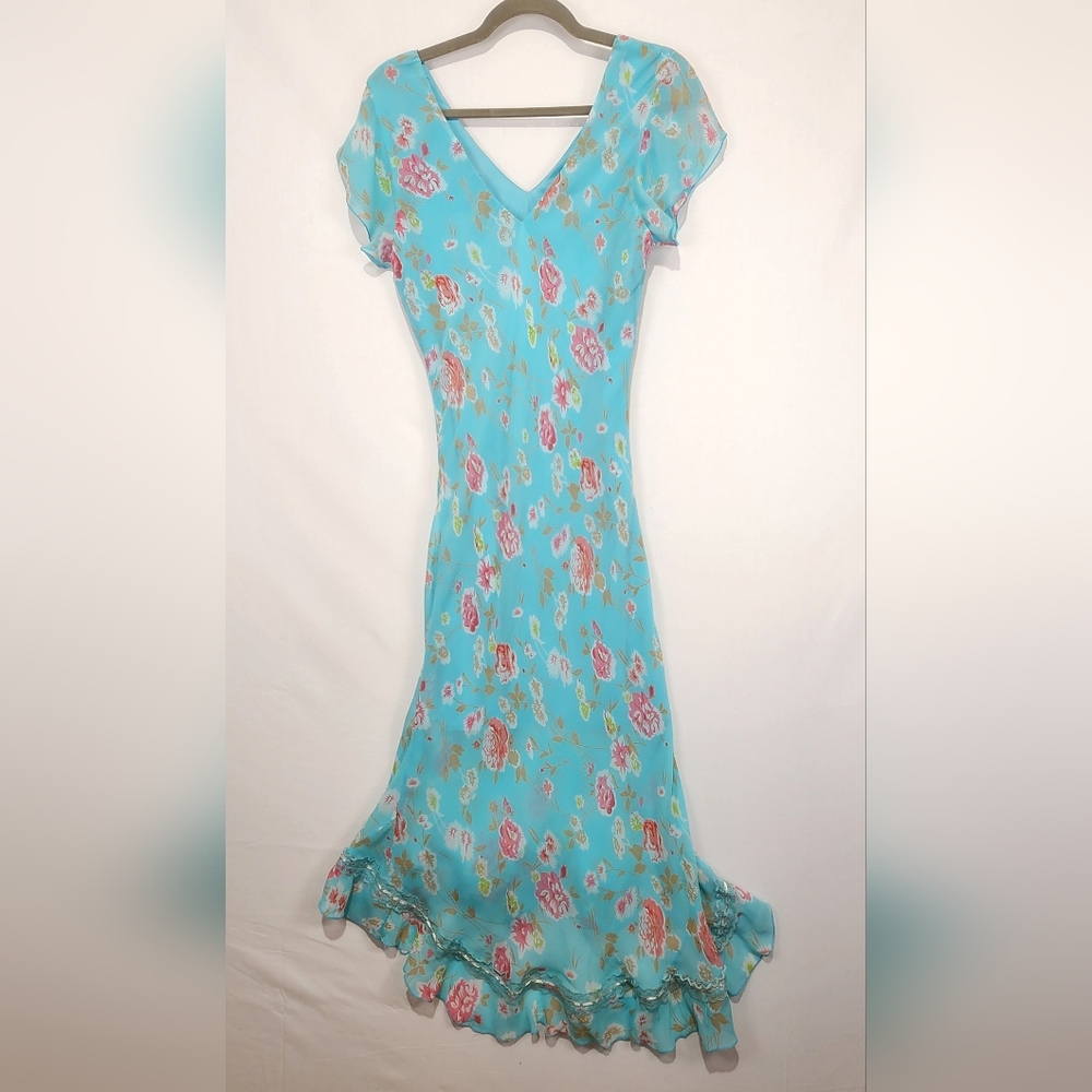 Vintage Y2K Studio West Floral Turquoise Dress Size M - Picture 4 of 5
